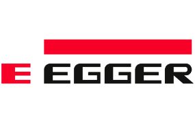 EGGER logo featuring the brand name EGGER in bold black letters, with a thick red horizontal line above it and a smaller red block to the left of the letter “E”—reflecting precision valued by Custom Closet Designers and those seeking custom storage solutions.
