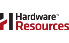 Logo for Hardware Resources, featuring a stylized H design in black and red on the left, with the words Hardware in black and Resources in red to the right—perfect for any Custom Closet Designer seeking premium custom storage solutions.
