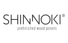 Logo for Shinnoki with the tagline prefinished wood panels in lowercase letters beneath the brand name. The modern, clean black typography on a white background reflects a Custom Closet Designer aesthetic.